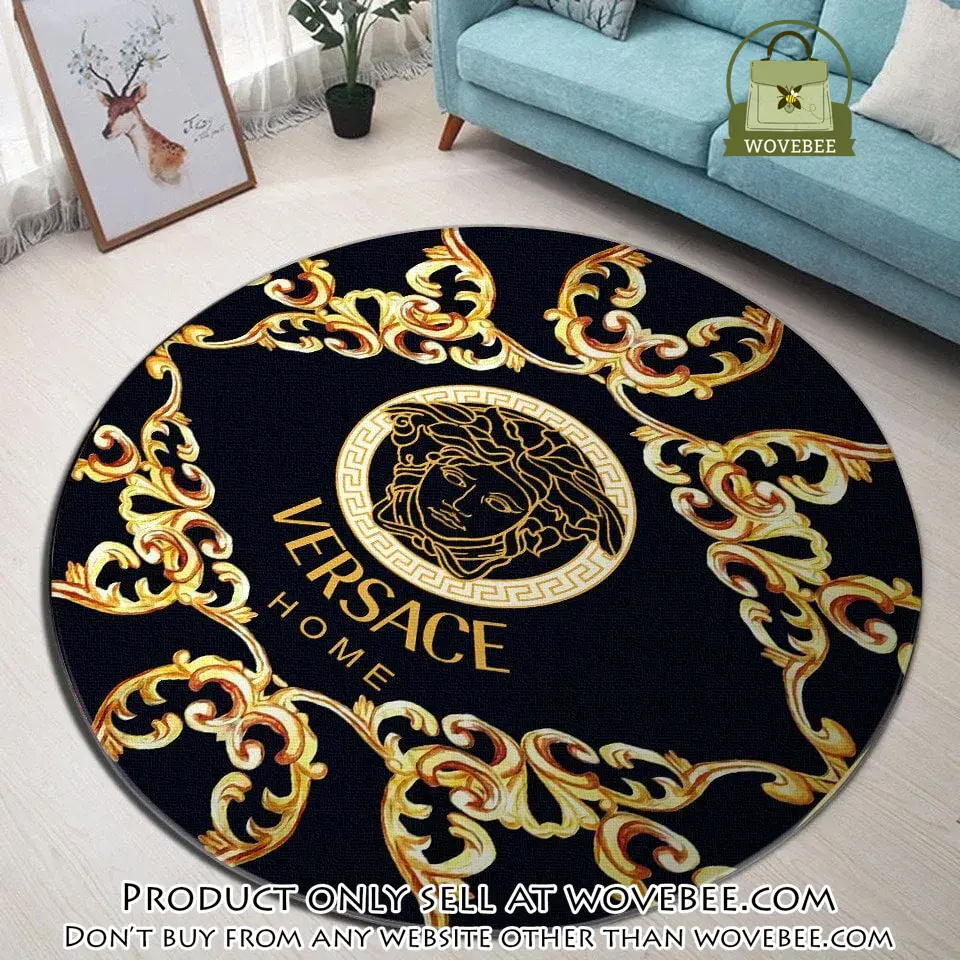Versace medusa golden pattern black luxury brand fashion round rug carpet home decor special gift ldg wvb5921628